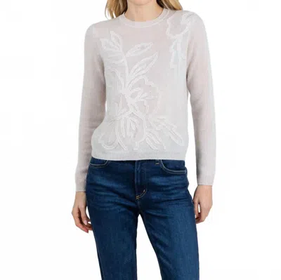 Kinross Floral Embroidered Crew Sweater In Cloud In White