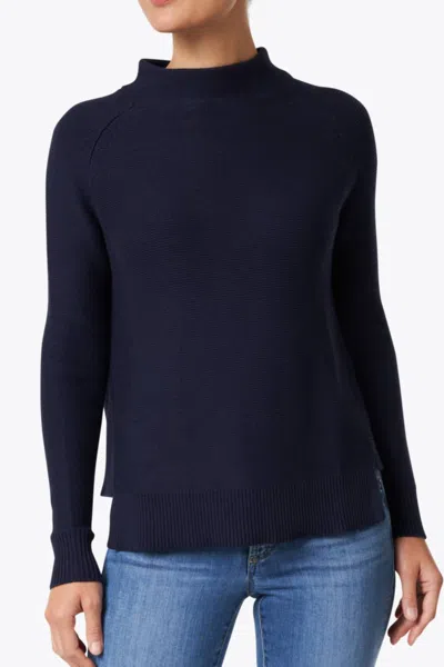 Kinross Garter Stitch Funnel Sweater In Navy In Blue