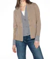 Kinross Houndstooth Notch Collar Cardigan In Slate/camel In Multi
