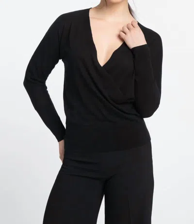 Kinross Knit Surplice V-neck Long Sleeve Top In Black
