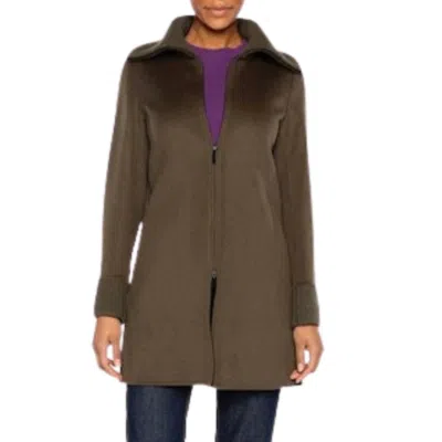 Kinross Knit Trim Zip Mock Coat In Loden In Multi