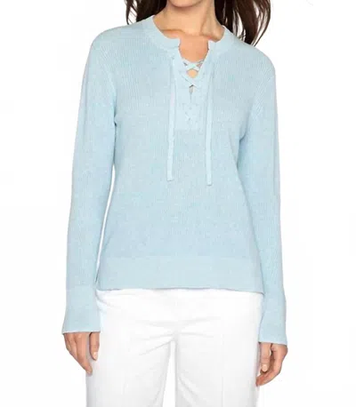 Kinross Lace Up Rib Crew In Wave In Blue