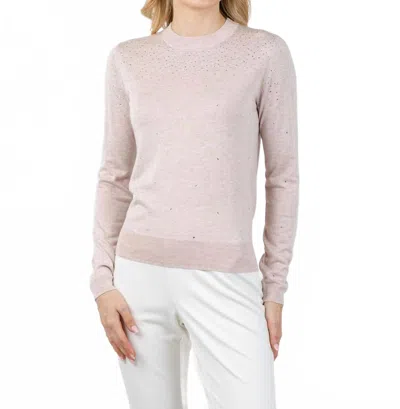 Kinross Lightweight Crystal Crew Sweater In Cameo In Pink