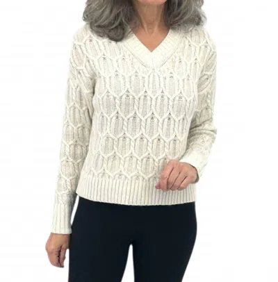 Kinross Lofty Lurex Cable Sweater In Ivory In White