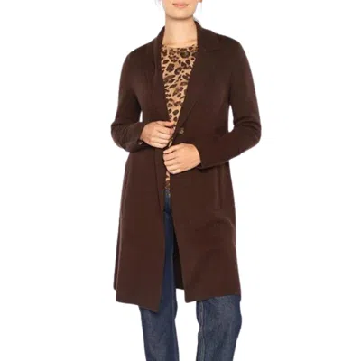 Kinross Long Notch Collar Cardigan In Chocolate In Burgundy