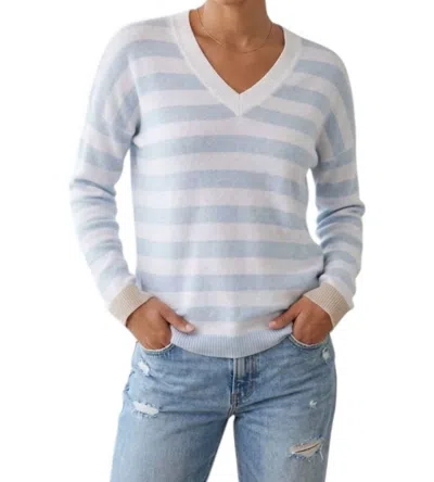 Kinross Long Sleeve Stripe V Neck Sweater In Sky Multi In Blue