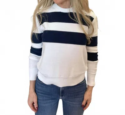 Kinross Lumi Crop Stripe Crew Sweater In White/navy