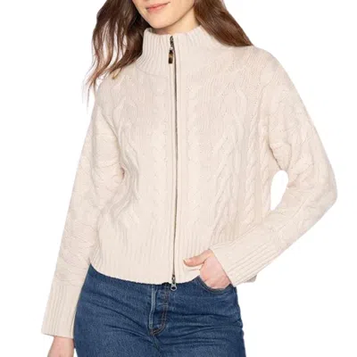 Kinross Luxe Cable Zip Cardigan In Canvas In White