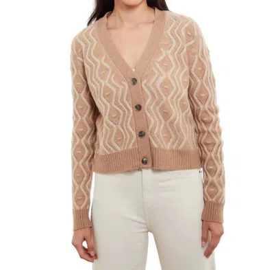 Kinross Maeve Cable V-neck Cardigan In Carmel In Multi