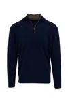 Kinross Men's Suede Trim Quarter Zip Mock Sweater In Navy In Blue