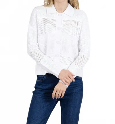 Kinross Mixed Textured Collared Cardigan In White In Multi