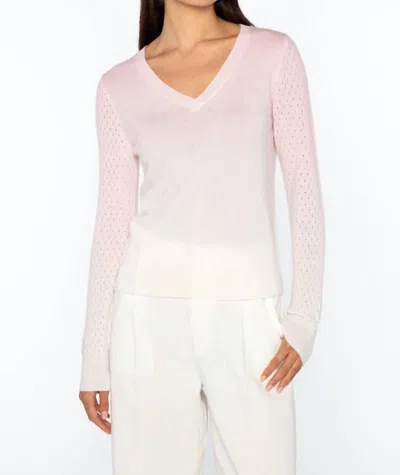 Kinross Ombre Pointelle Vee Sweater In Blush In Gold