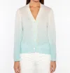 Kinross Ombree Vee Cardigan In Aquatic In White