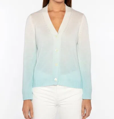 Kinross Ombree Vee Cardigan In Aquatic In White