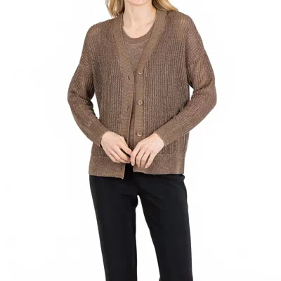 Kinross Open Texture Lurex Cardigan In Saddle In Brown