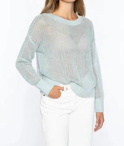 Kinross Open Texture Lurex Crew Sweater In Crystal In Green