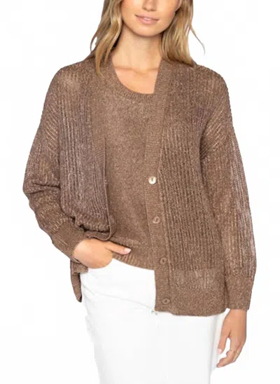 Kinross Open Texture Lurex Twinset In Saddle In Brown