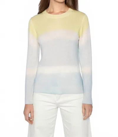 Kinross Painted Stripe Cashmere Crew Top In Azul Multi