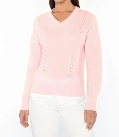 Kinross Pointelle Detail Rib Vee Sweater In Blush In Gold