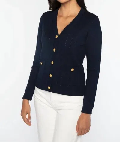 Kinross Rib Button Front Vee Top In Navy In Blue