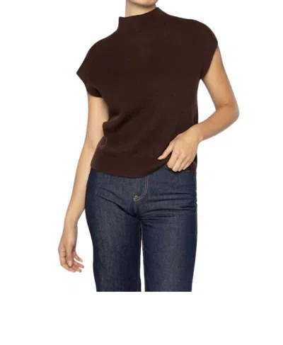 Kinross Rib Cap Sleeve Mock Neck Sweater In Chocolate In Brown