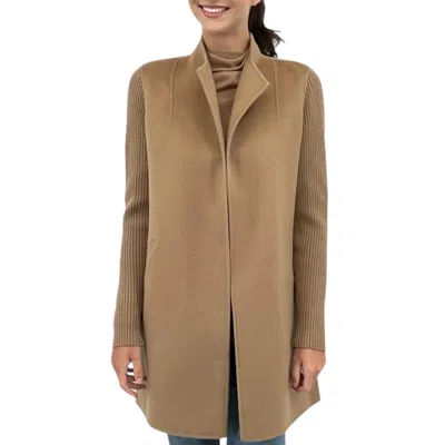 Kinross Rib Sleeve Coat In Camel In Brown