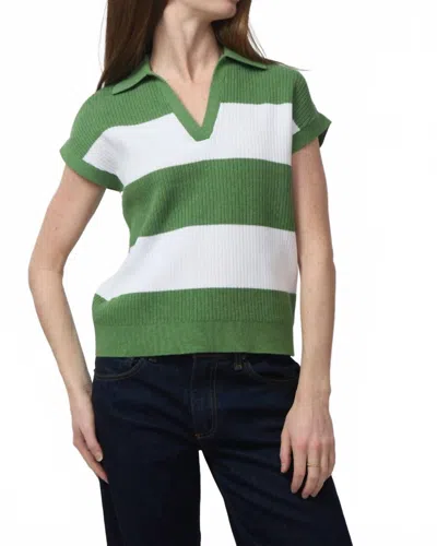 Kinross Rib Split Neck Polo Sweater In Green/white In Multi