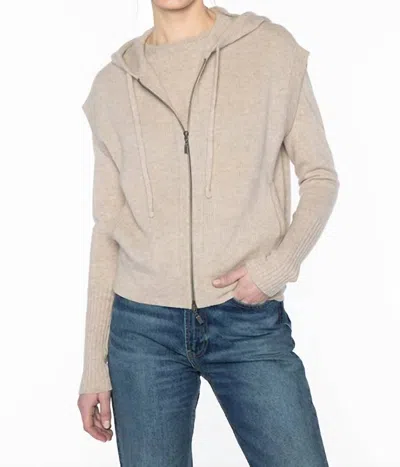 Kinross Rib Zip Cashmere Hoodie In Mushroom In Gray