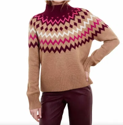 Kinross Sara Fairisle Mock Neck Sweater In Brown