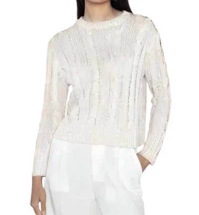 Kinross Sequin Cable Crew Neck Sweater In Ivory In White