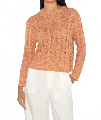 Kinross Sequin Cable Crew Top In Sunset In Brown