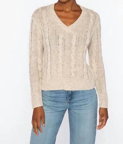 Kinross Sequin Cable Vee Pullover In Straw In Neutral