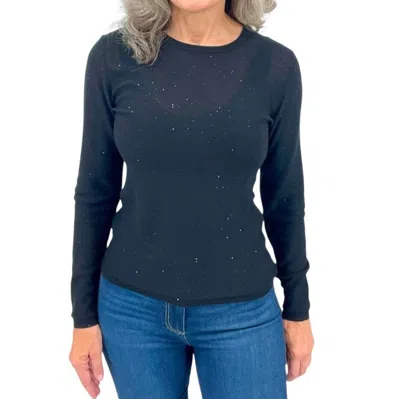 Kinross Sequin Crew Top In Black In Blue