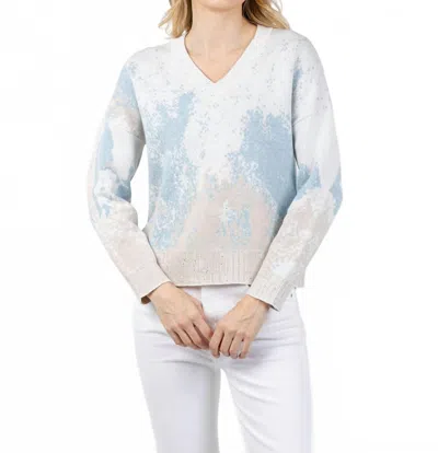 Kinross Sequin Jacquard Vee Sweater In Mist/multi