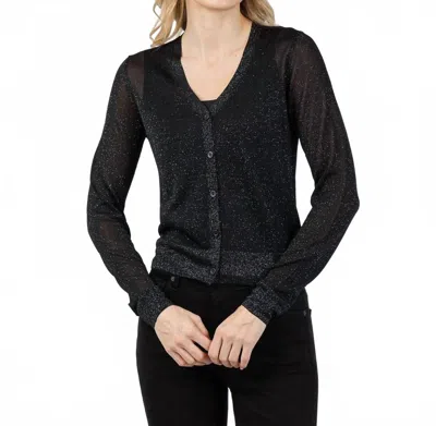 Kinross Shimmer Button Front Vee Cardigan In Black