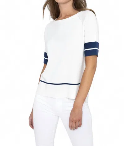 Kinross Short Sleeve Tipped Hi-low Pullover In White/eclipse