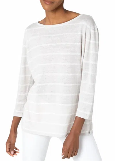 Kinross Stripe Boatneck Pullover In Almond / White
