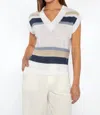 Kinross Stripe Sleeveless Vee In Indigo Multi In White