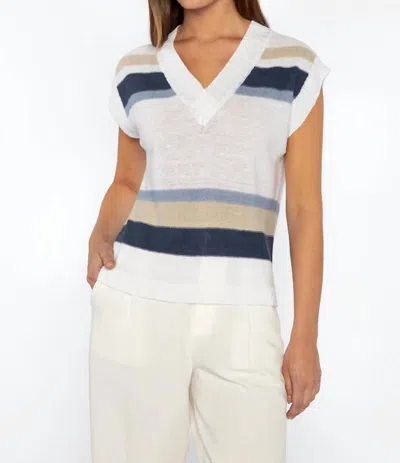 Kinross Stripe Sleeveless Vee In Indigo Multi In White