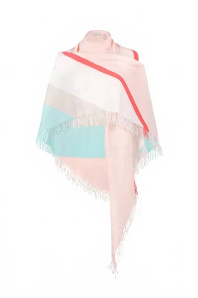Kinross Striped Fringe Triangle Wrap In Blush Multi In Pink