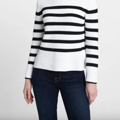 Kinross Striped Rib Funnel Sweater In White