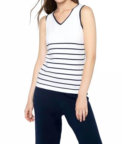 Kinross Striped V-neck Tank Top In White Navy