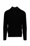 Kinross Suede Trim Quarter Zip Mock Sweater In Black In Black