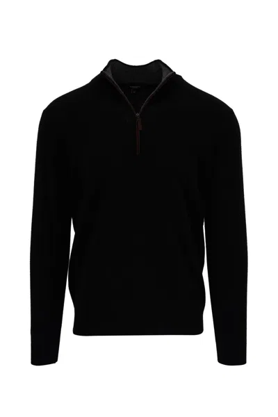 Kinross Suede Trim Quarter Zip Mock Sweater In Black