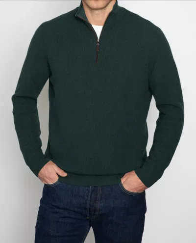 Kinross Suede Trim Quarter Zip Mock Sweater In Cypress In Green