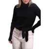 Kinross Tie Front Pullover Sweater In Black In Black
