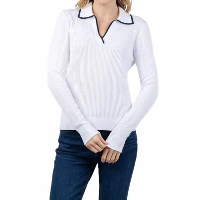 Kinross Tipped Rib Polo Top In White
