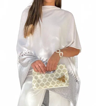Kinross Twist Stitch Cashmere Poncho In Pearl/silver