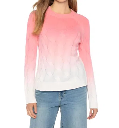 Kinross Wandering Cable Ombre Crew Sweater In Coral In Pink