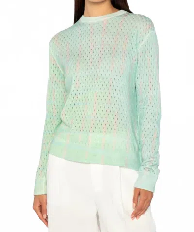 Kinross Women's Blurred Lines Pointelle Crew Neck Top In Aquatic In Green